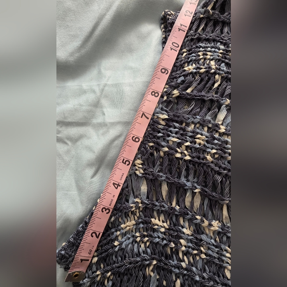 Chico's Women's Vest Duster Blue/Gray Nylon Open Front Knit Fringe Boho Size M-L - Picture 6 of 13